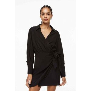 NWT H&M Womens Black Long Sleeve V-Neck Bow Tie Waist Wrap Dress Large